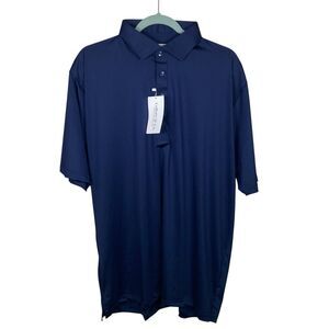 Collars & Co Polo Shirt Mens M Navy Blue Dress Collar Office Stretch Casual NWT